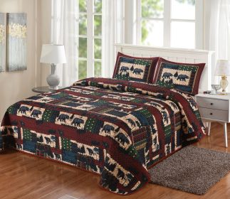 QUILT KING BLANKET WITH 2 PILLOW SHAMS BEARS 108"X90" 100% Microfiber Polyester