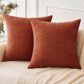 Soft Chenille Fall Throw Pillow Covers Burnt Orange 18x18 Pack Of 2 (Option: Burnt Orange)