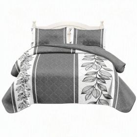3-Piece Gray And White Stripe Quilted Bedspread Set For King And California King (Option: KING)