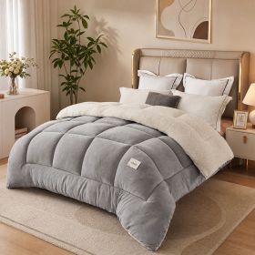 1PC Reversible Sherpa Comforter, Ultra Warm Thick Plush Bedding Quilt For Cold Winter (Option: 68x90 in-Grey)