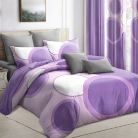 9-Piece Purple Geometric Circle Bedding & Curtain Set (Queen/King/Cal King) - Quilted Microfiber Bedspread + Sheer Curtains (Option: Purple Dot-CAL KING)