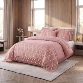 3-Piece Lace Embroidered Comforter Set with 2 Pillow Shams, Elegant Floral Bedding for Queen, King and California King Beds (Option: Pink-King)