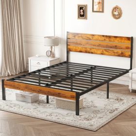 Metal Platform Bed Frame - Mattress Foundation With Headboard And And Footboard, No Box Spring Needed With 800LBS Sturdy Wooden Slats Support (Option: QUEEN)