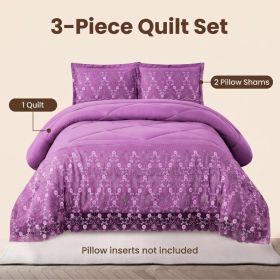 3-Piece Lace Embroidered Comforter Set with 2 Pillow Shams, Elegant Floral Bedding for Queen, King and California King Beds (Option: Purple-California King)