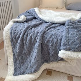 1PC Reversible Sherpa Throw Blanket, Textured Plush Warm Blanket For Sofa Couch Bedroom (Option: Dark Blue-79x91 inch)