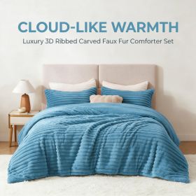1PC Thick Reversible Plush Comforter, Soft Striped Fluffy Quilt, All Season Warm Bedding Comforter For Home Bed (Option: Blue-90x90 inch)