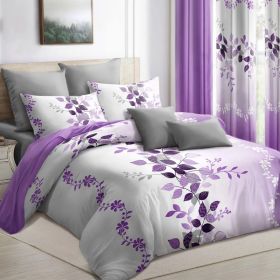 9-Piece Purple Vine Bedding & Curtain Set (Queen/King/Cal King) - Quilted Microfiber Bedspread + Sheer Curtains (Option: Purple Flower-CAL KING)