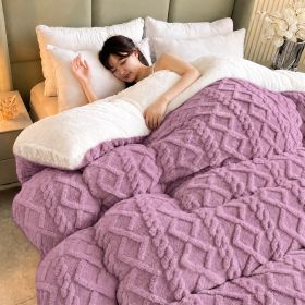 1PC Dual Sided Sherpa Comforter, Thick Warm Fleece Bed Blanket For All Season, Soft Plush Bedding For Bedroom (Option: Purple-68x90 in)