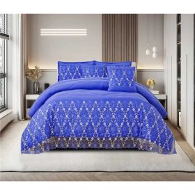 3-Piece Lace Embroidered Bedding Set (Queen/King/Cal King) - Quilted Microfiber Quilt + Pillow Shams (9 Colors) (Option: blue3-QUEEN)
