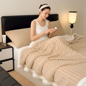 1PC Striped Plush Throw Blanket, Soft Fuzzy Warm Blanket For Sofa Couch Bedroom (Option: Beige-59x79 inch)