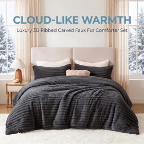 1PC Thick Reversible Plush Comforter, Soft Striped Fluffy Quilt, All Season Warm Bedding Comforter For Home Bed (Option: Dark Grey-90x90 inch)