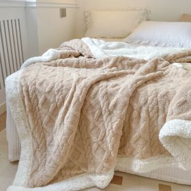1PC Reversible Sherpa Throw Blanket, Textured Plush Warm Blanket For Sofa Couch Bedroom (Option: Light Brown-59x79 inch)