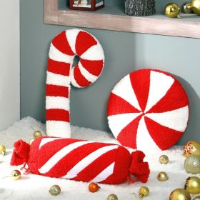 3Pcs Christmas Red Candy Shape Throw Pillows, Festive Holiday Decor (Option: Red)