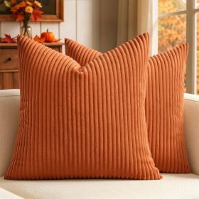 Fall Corduroy Throw Pillow Covers 2 Pack, 14x14 Inch Decorative Cushion Cases For Sofa, Couch, Bed And Home Decor, Orange (Option: Orange)