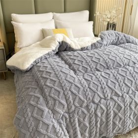 1PC Dual Sided Sherpa Comforter, Thick Warm Fleece Bed Blanket For All Season, Soft Plush Bedding For Bedroom (Option: Grey-68x90 in)