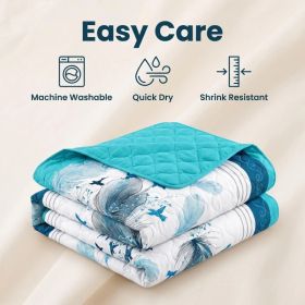 3-Piece Blue And White Feather Star Quilted Bedspread Set For King And California King (Option: KING)