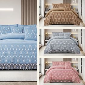 3-Piece Lace Embroidered Bedding Set (Queen/King/Cal King) - Quilted Microfiber Quilt + Pillow Shams (9 Colors) (Option: Pink-CAL KING)